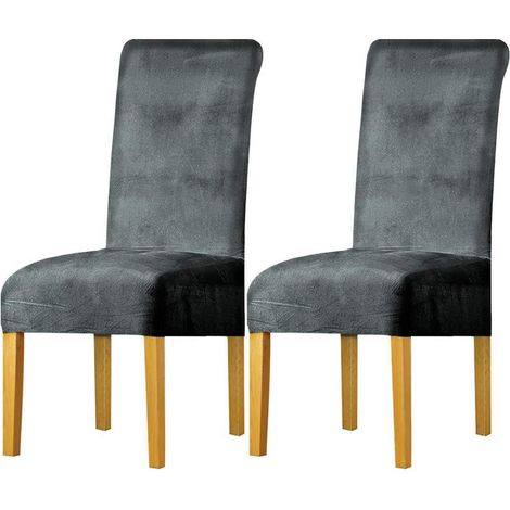 Housses de chaise en velours stretch gris argenté, lot de 2, lavables et universelles (1/5)