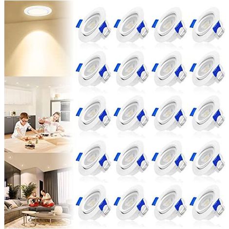 Spots encastrés LED blanc chaud 9W, 20 pièces par paquet, indice de protection IP21, matériau synthétique ABS + lentille de spot en acrylique, adaptés aux salles de bains, cuisines, chambres et couloi (1/5)