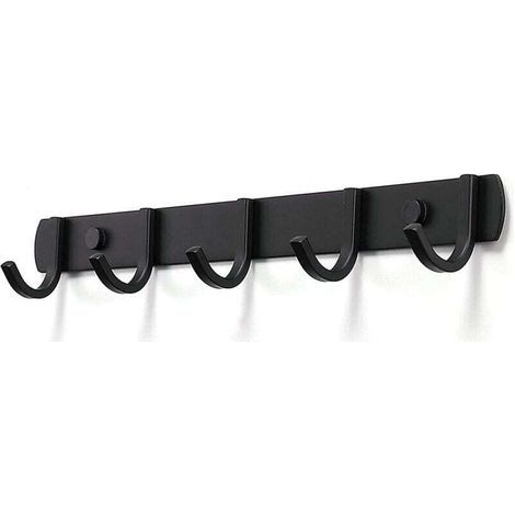 Porte-manteau mural design en acier inoxydable robuste pour chambre et bureau, noir (5 crochets) (1/4)