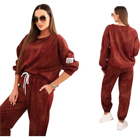 Oversize-Trainingsanzug für Damen aus Viskose mit verwaschenem Effekt, bordeauxrot (1/5)