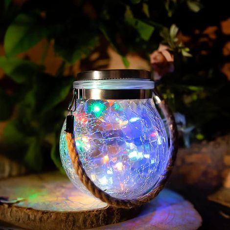 Lanterne Solaire - 1 Unité - Verre Multicolore - Éclairage RGB Automatique - Jardin Extérieur Camping - Avec Support (1/5)