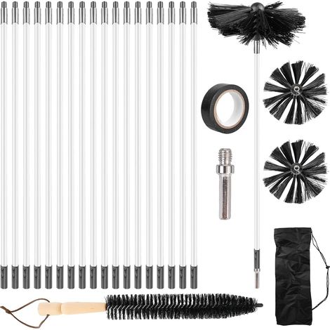 24PCS Chimney Brush Kit: 150mm Chimney Brush, Chimney Cleaning Brush Kit with 18 Flexible Rods 410mm + 2 150mm Brush Heads + 1 Long Wooden Brush (1/5)