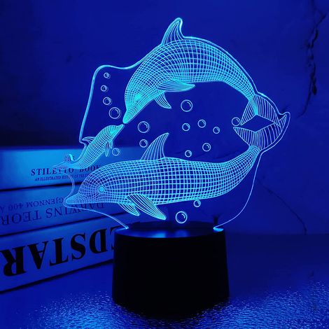 Dolphin Gifts, 3D Illusion Lamp, Dolphin Night Light for Bedroom Decoration Fashion Style Gifts for Birthday Xmas with Remote Control 16 Color Change + Dim Function + 4 Flash Mode (1/5)
