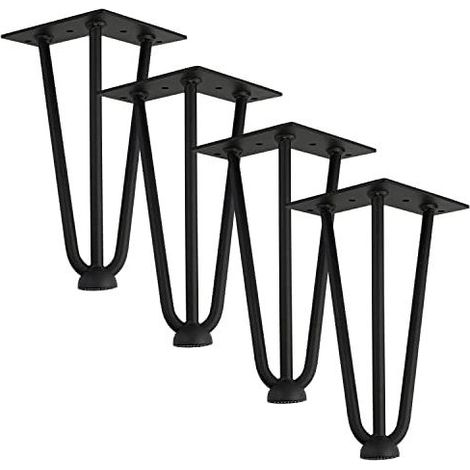 Qrity [Upgrade] 4 Pack Hairpin Table Legs, 25cm DIY Metal Table Legs, Three Iron Bars, Stronger, with Screws and Floor Protectors (1/5)