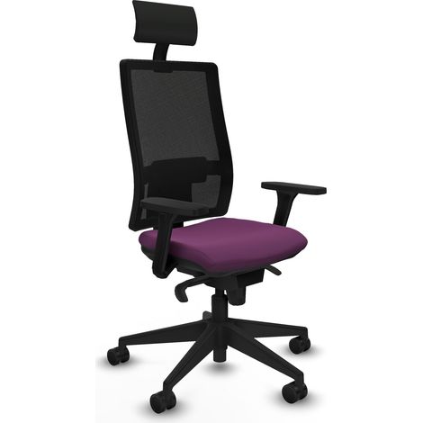 Horna sincro malla negra similpiel morado brazos 3D base piramidal cabecero fijo ruedas 65mm nailon (1/5)