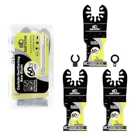 Lames de Scie Oscillante, Lame Outil Multifonction pour le Métal Dur, Bois, Revêtu Titane, 3 Pièces, Accessoires Oscillants Universels avec 2 Adaptateurs - (1/5)
