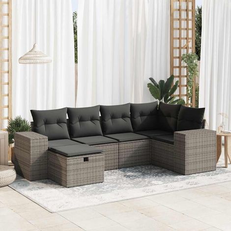vidaXL Set de muebles de jardín 6 pzas y cojines ratán sintético gris (1/5)