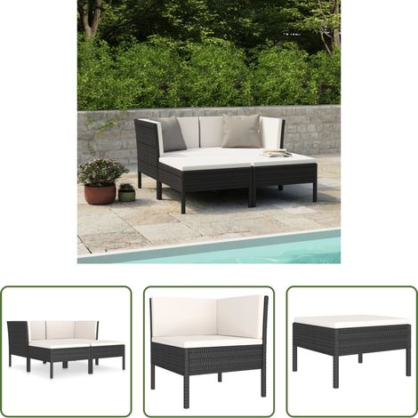vidaXL Auflagen - 4-tlg. Garten-Lounge-Set mit Auflagen Poly Rattan Schwarz (1/5)