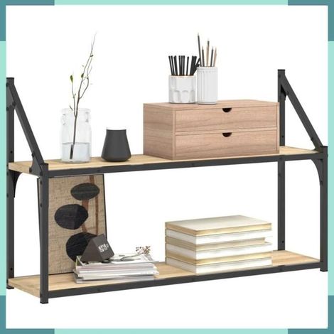 835465 étagère murale 2 niveaux chêne sonoma 80x21x51 cm (1/5)