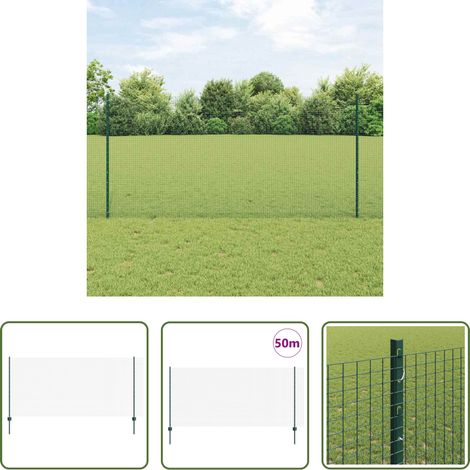 vidaXL Außenzaun - Zaun mit Pfosten Grün 1,2 x 50 m Stahl und PVC (1/5)
