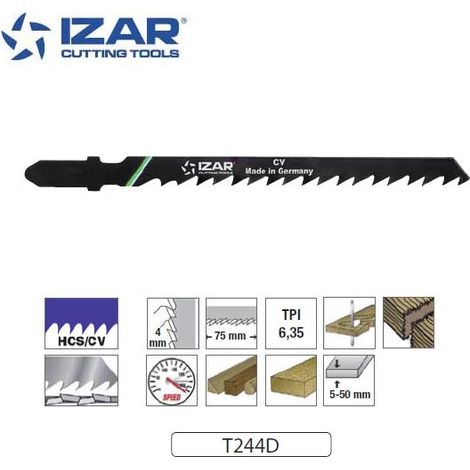 lame de scie sauteuse Izar T244D coupe courbe rapide 100mm TPI6.35 (x3)