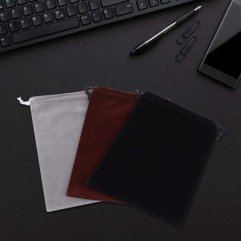 Lot de 3 Pochettes à Cordon de Serrage, Sacs Cadeaux en Tissu floqué, Rangement Doux pour Bijoux et Bonbons, Gris Marron Noir, 20x30cm (1/5)