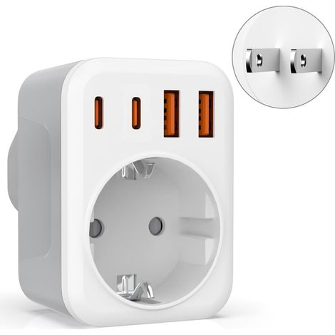 5 en 1 Adaptateur Prise Japon, 2500 W Adaptateur Japon France avec 2 USB-C et 2 USB-A (17W), Adaptateur Type A pour JP, Chine, USA, Canada, Thaïlande, Mexique, Philippines (1/5)