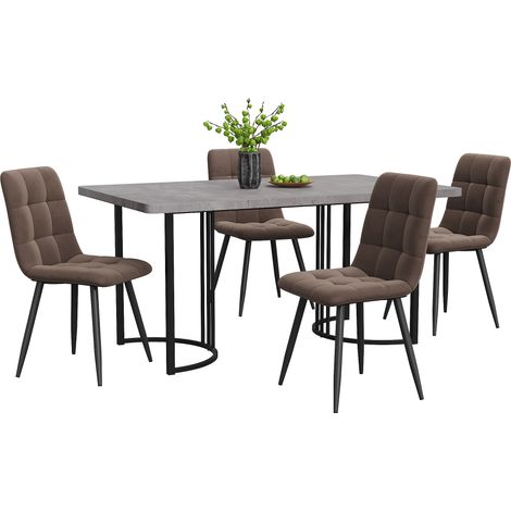ELVMI Conjunto de Mesa y Sillas con 1 Mesa de Comedor y 4 Sillas, Tablero MDF con Efecto Mármol, Gris (1/5)