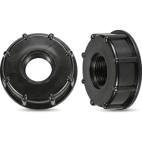 Lot de 2 Adaptateur Cuve 1000L S60x6 vers 3/4 Pouce Sortie Robinet, Raccord Bouchon Plastique Noir pour Récupérateur Eau de Pluie, Connecteur Standard pour Arrosage Jardin et Vanne Réservoir (1/5)