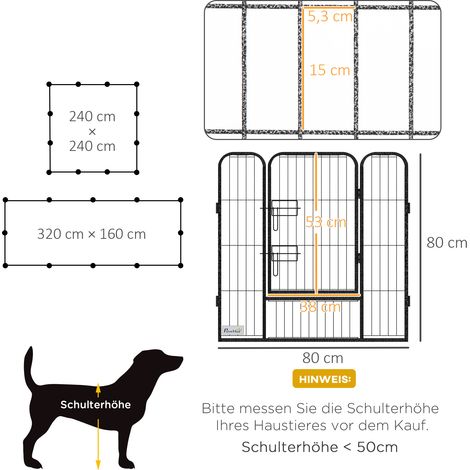 Parc à chiots, enclos pour animaux de compagnie, 12 panneaux de 80 x 80 cm chacun, 2 portes, structure en acier, gris (1/5)