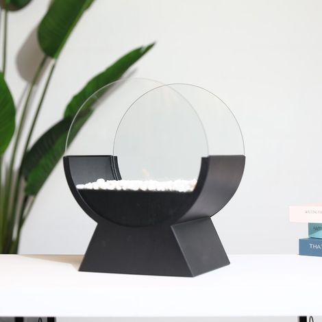 Cheminée portable à éthanol, brasero rond en verre de 32 cm pour utilisation intérieure/extérieure - Noir (1/5)