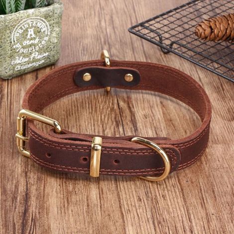 Collier pour chien en cuir véritable XXL – Rembourré en peau de mouton – Boucle en acier inoxydable – Pour Malamute, Golden Retriever, Labrador (1/5)