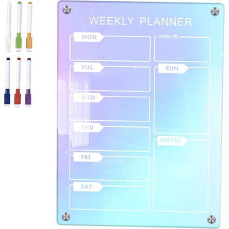 1 juego de pizarra magnética reutilizable para planificación semanal con superficie borrable en seco para refrigerador, calendario acrílico con marcadores para el hogar y la oficina. (1/5)