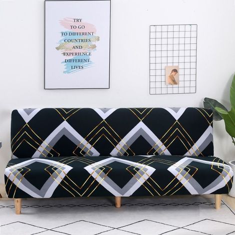 Stretch Sofa Cover without Armrest,Universal Armless Sofa Cover All Covered Folding Sofa Protector,Easy to Install and Clean,3 Seater Sofa Cover,Black Diamond (1/4)