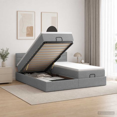 vidaXL Lit coffre avec matelas et LED Gris clair 180 x 200 cm Tissu (1/5)