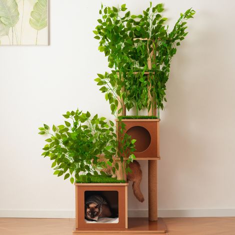 Tiragraffi per gatti a forma di albero 175 cm con 2 grotte, 2 piattaforme e sisal, marrone/verde (1/5)