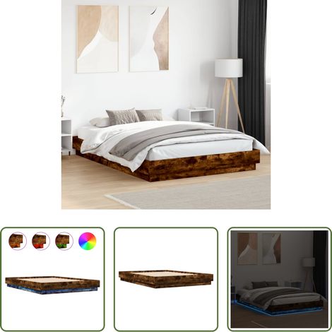 LED-Leuchten - Bettgestell mit LED Räuchereiche 120x200 cm (1/5)