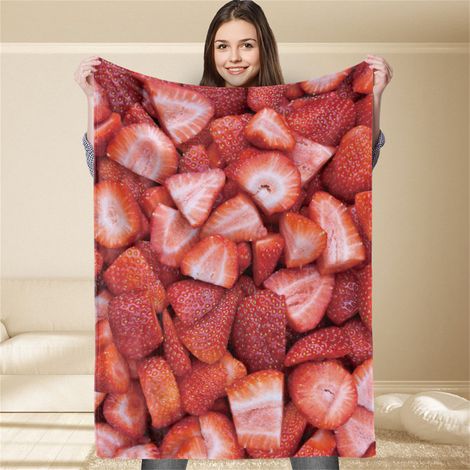 Couverture légère motif fraise, douce et chaude, polyester résistant au délavage, 140x200 cm pour chambre (1/5)