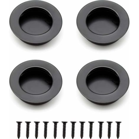 4 Pieces Round Recessed Handle, 40 mm Stainless Steel Sliding Door Handle, Black Handle Detailed Use for Tables, Cabinets, Custom Furniture (1/5)