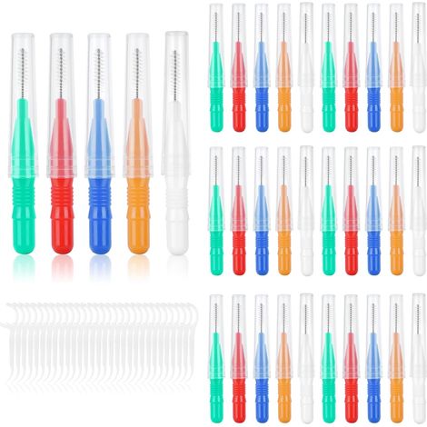 Cepillo interdental y palillo de dientes, 30 cepillos interdentales y 30 hilos dentales, cepillo interdental oral, hilo dental y palillo de dientes para la limpieza dental (multicolor)