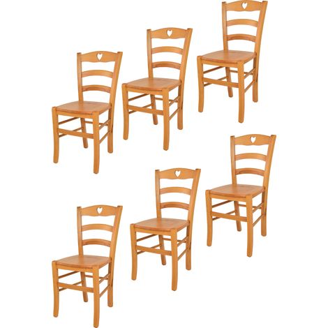 Tommychairs - Set 6 sedie modello Cuore per cucina bar e sala da pranzo, robusta struttura in legno di faggio color miele e seduta in legno