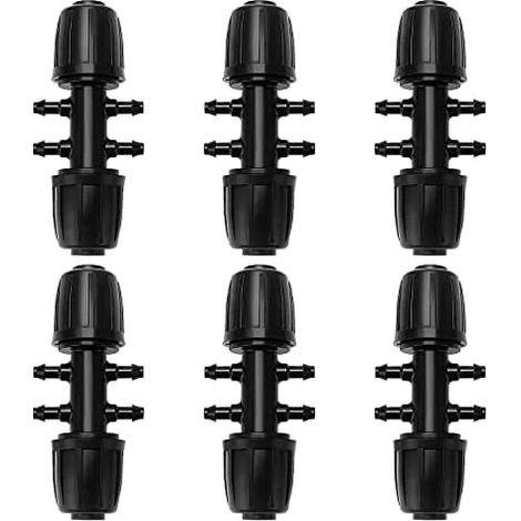 Raccord de tuyau d'irrigation 6 voies 10 x 2,7 cm, raccord d'irrigation goutte à goutte 6 voies pour jardin et pelouse, noir (1/5)