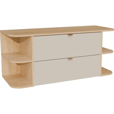 Meuble sous vasque suspendu avec niches - Beige et naturel clair - 120 cm - LAVENA (1/3)