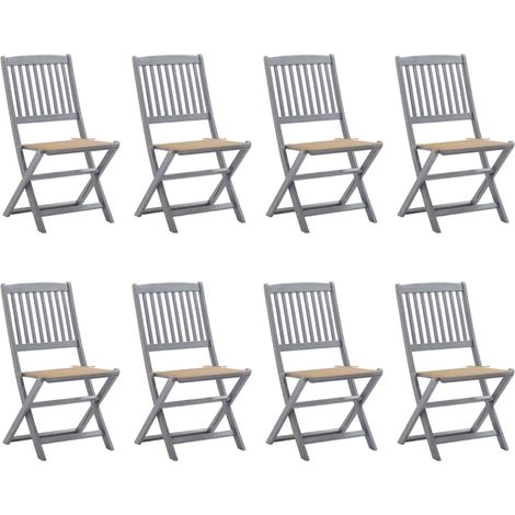 Lot de 8 Chaises de jardin et de camping pliables, Chaises de relaxation, avec coussins Bois d'acacia OIB9313E (1/5)