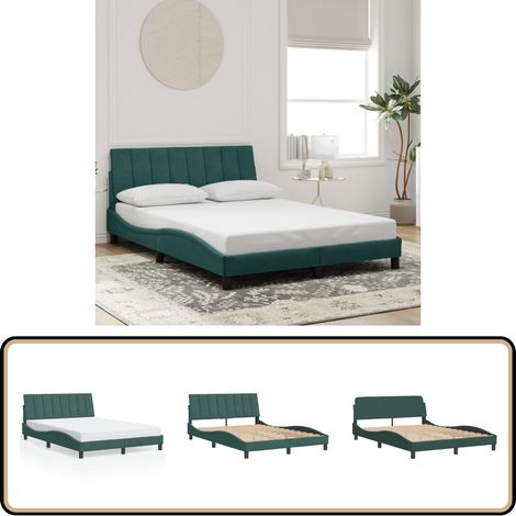 Cadre de lit sans matelas vert foncé 140x190 cm velours - Lit Double - Chambre À Coucher - Cadre De Lit - Literie - Design Moderne