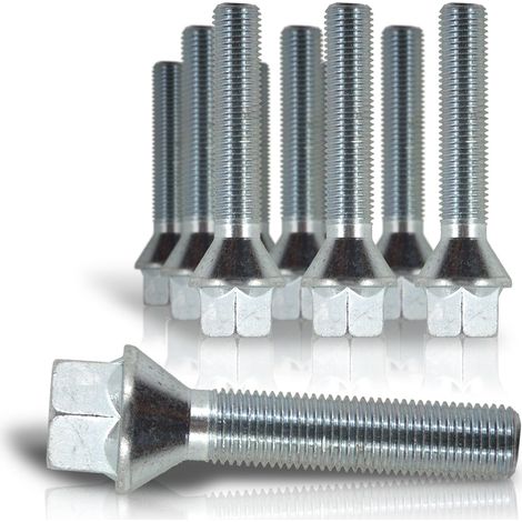 Kit de 10 Vis, Boulons, boulonnerie longue M 12 x 1,25 35 mm pour les cales d'élargissement de voie de roue, jante, boulonnerie Assise / collet conique