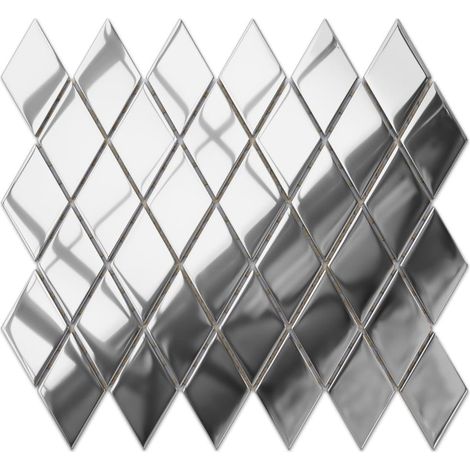 Mosaïque en verre sur filet pour salle de bain et cuisine 25cm x 29.2cm - Magic Silver Romb (1/5)