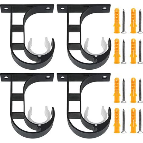 Lot porte-rideau en alliage d'aluminium renforcé, 4 pièces, noir peint, antirouille, crochet de fixation pour tringle (1/5)