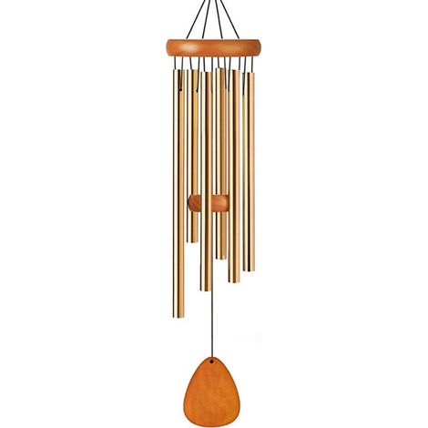 Carillon éolien rétro en métal de 65 cm (25,5 po), tube en aluminium, fait main, cadeau pour la maison et le jardin, 65 cm (25,5 po) doré (modèle en bois de pin) (1/3)