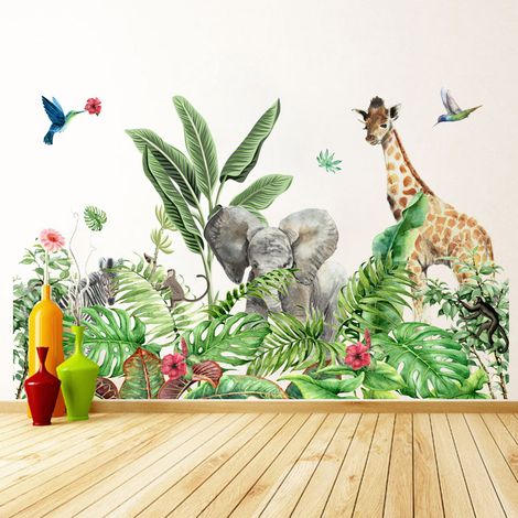 BEBUSINGOTO Un conjunto de pegatinas de pared de animales y plantas, pegatinas de pared para decoración de dormitorio, sala de estar y oficina. (1/5)
