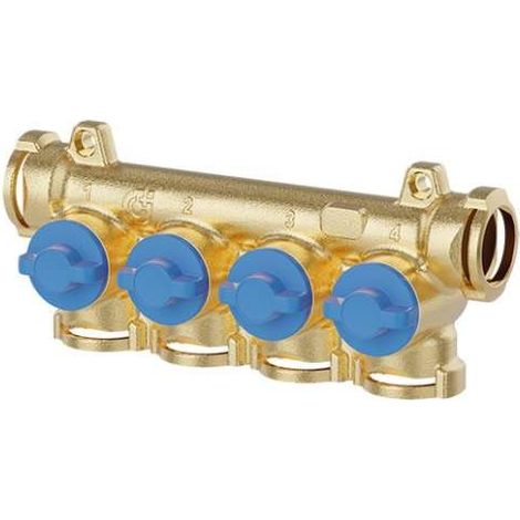 Verteiler mit Einzelabsperrventilen und blauen Knöpfen 5 Ausgänge Caleffi 359250 5
