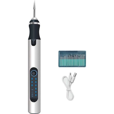 Electric Engraving Pen Cordless Rechargeable Grinding Machine Tool Set Kit for Nail Art Silver Grinding Set