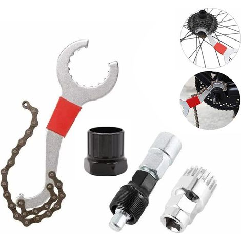 Fouet à Chaîne Multifonction Outil de Démontage de Cassette de Vélo Kit de Réparation de Vélo Fouet de Chaîne avec extracteur de manivelle et extracteur de roulement pour Vélo réparation (1/5)