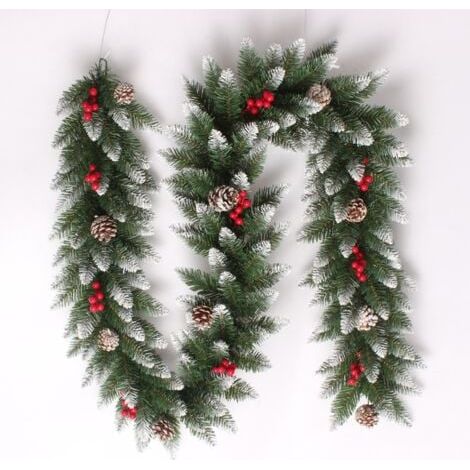 Guirnalda navideña artificial de PVC de 2,7 m, ideal para interior y exterior, con piñas para chimenea, escalera, árbol de Navidad y jardín.