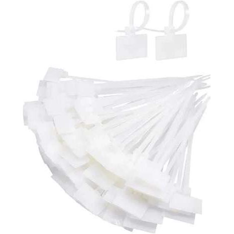 100x Collier de serrage pour câbles avec porte étiquette plastique 2,5 x 110mm blanc translucide pour diamètre 18mm Lien Serre Attache Fixation Tube Tuyau Nylon Universel (1/3)