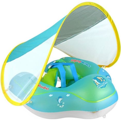 Babyschwimmring, aufblasbarer Babyschwimmring, Babypoolsitz mit Sonnendach, aufblasbarer Schwimmring für Kinder, Babypool-Schwimmring und Sonnenschutz für 6-36 Monate (1/5)
