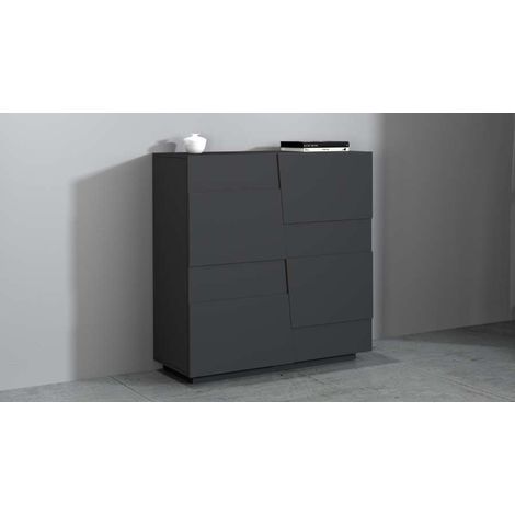 Credenza moderna 2 ante mobile ingresso multiuso 120x44,6x126cm Seeley - Antracite (1/5)