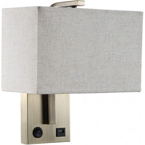 Wandleuchte 1xe27 und Port usb agatha Leder/beige pant.beige 27x25x15cm mit Schalter