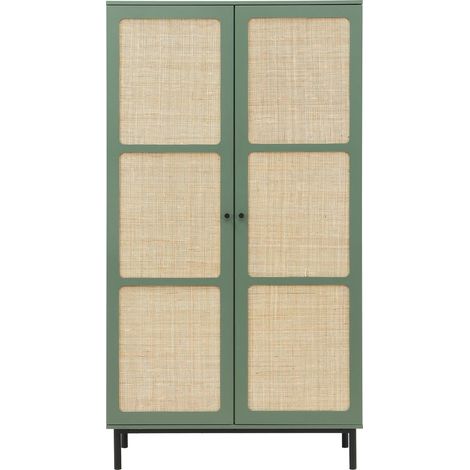 Armoire 2 portes vert et cannage 100 cm - Luma