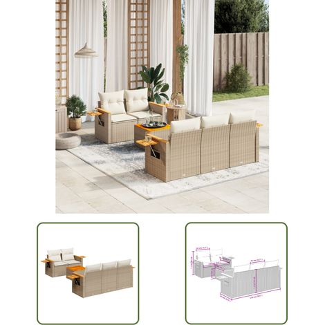 The Living Store 6-tlg. Garten-Sofagarnitur mit Kissen Beige Poly Rattan - Gartenmöbel - Gartensorte - Lounge Set - Rattan Möbel - Outdoor Sofa (1/3)